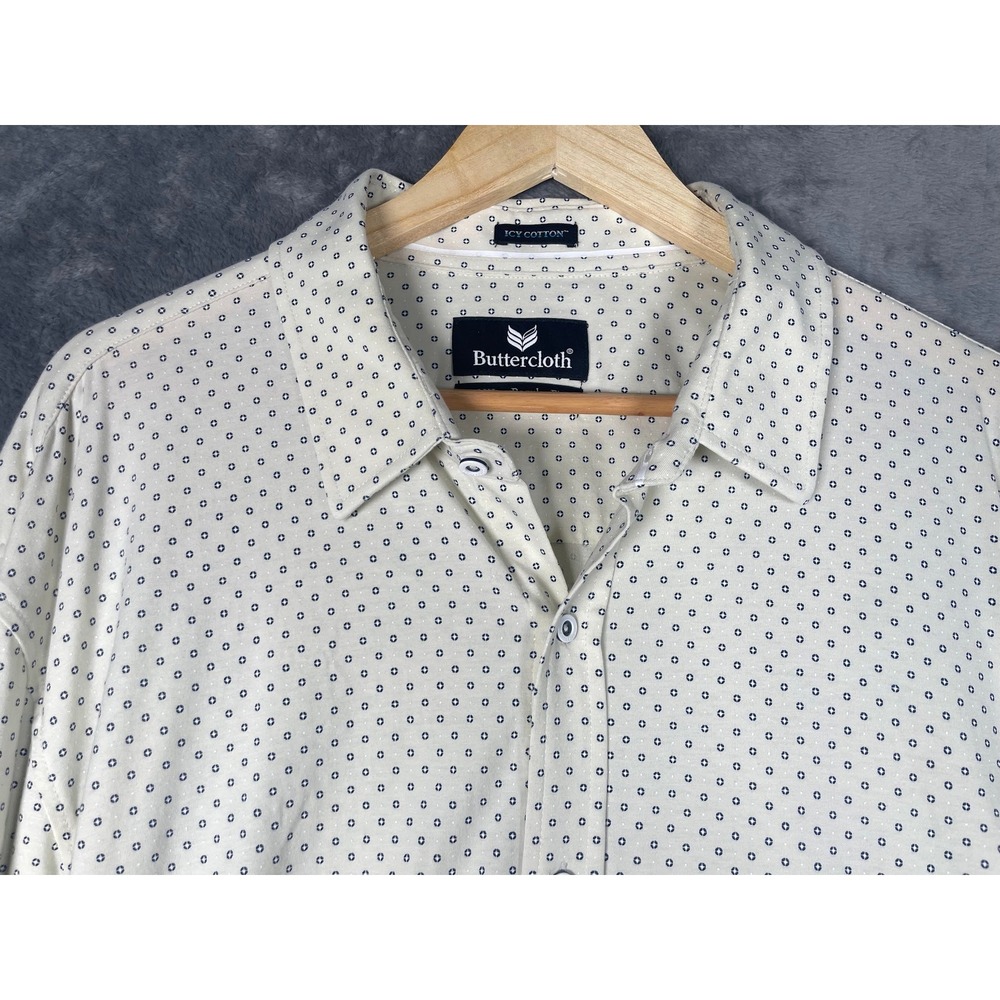 Buttercloth Icy Cotton Mens 3XL Regular Fit Long Sleeve Button Down Shirt White